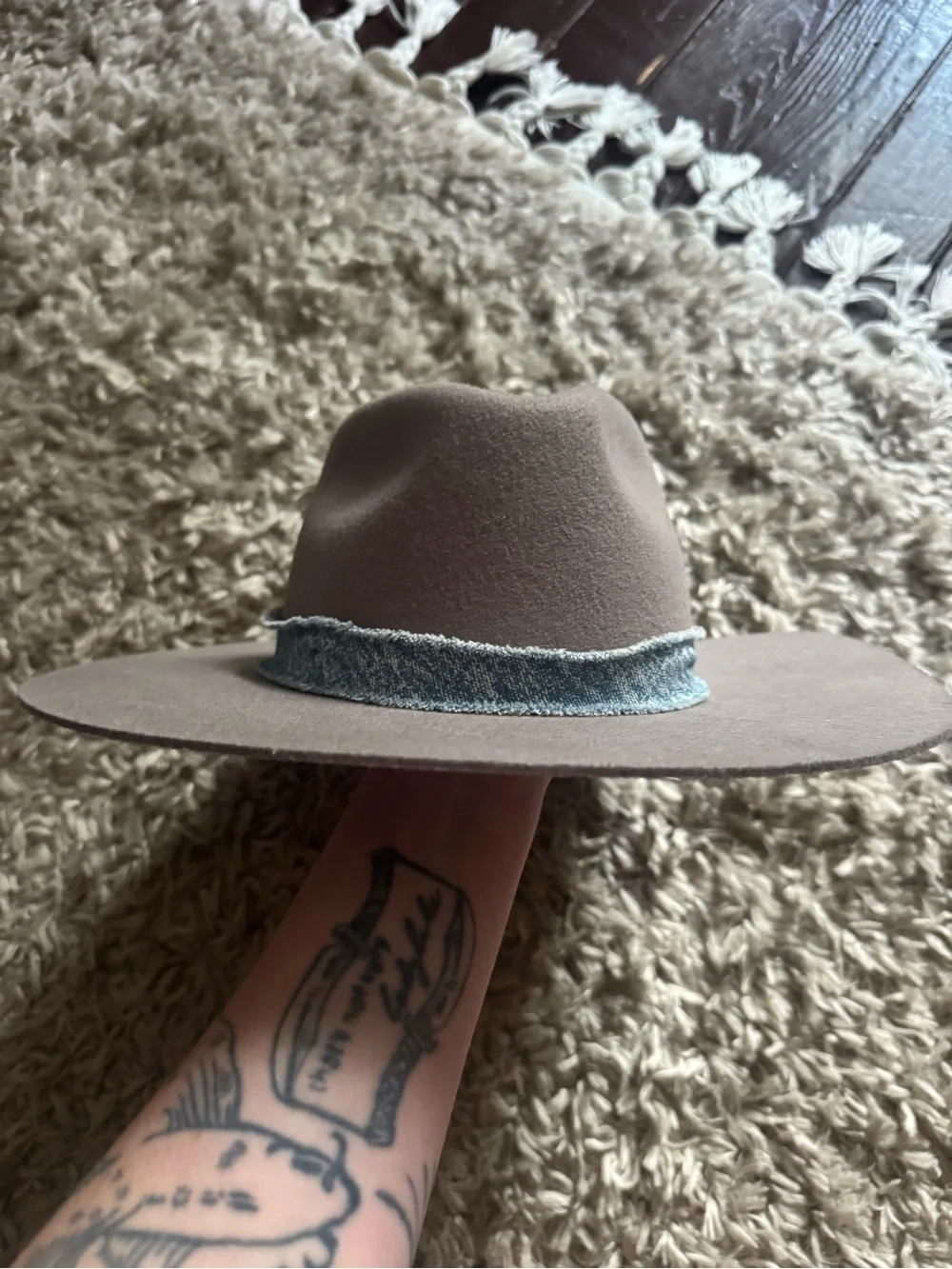 Urban Outfitters felt wide-brim hat with denim band